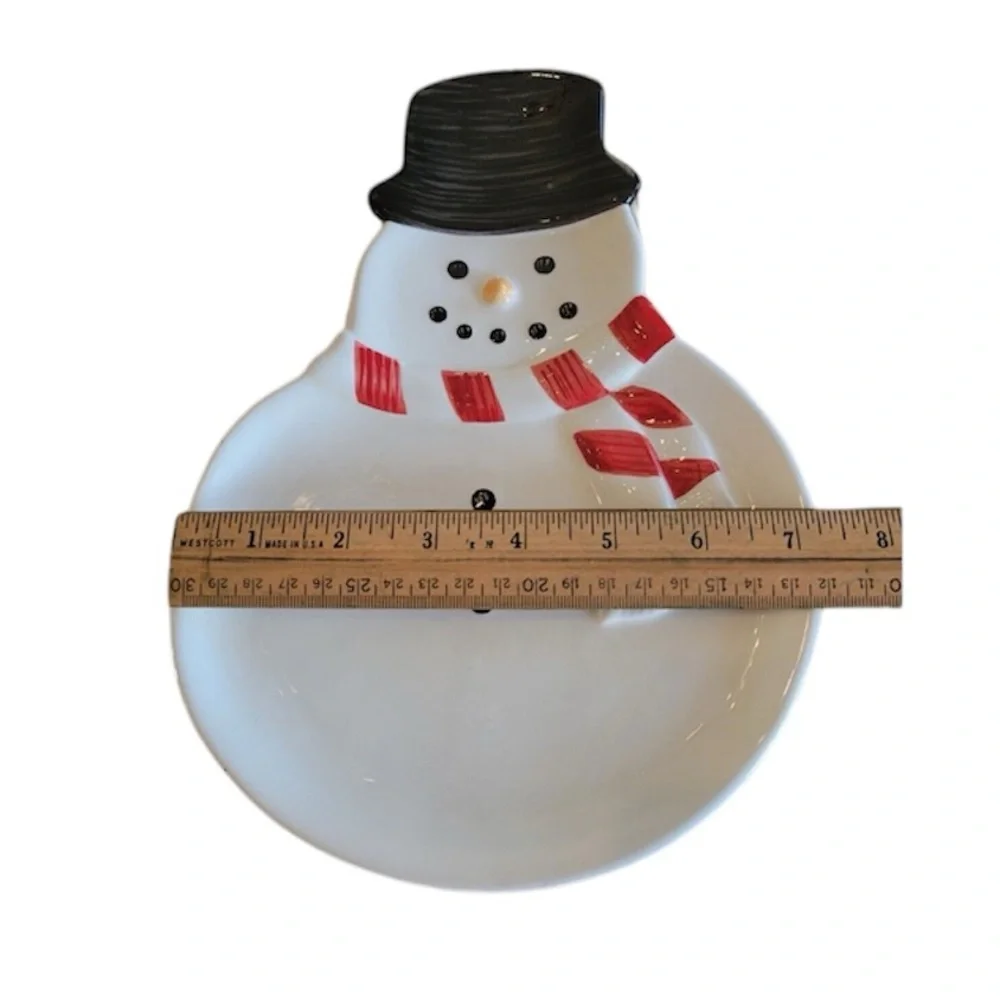 Williams Sonoma Ceramic Snowman 10” Plate Appetizer Cookie Christmas set of two
